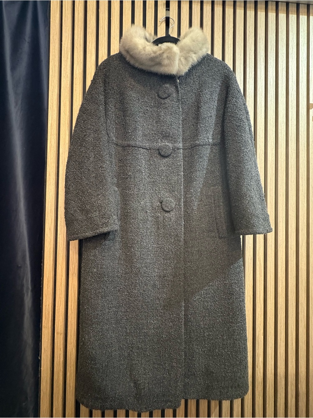 Women’s Gray Wool Pea Coat with Cream Fox Fur Collar